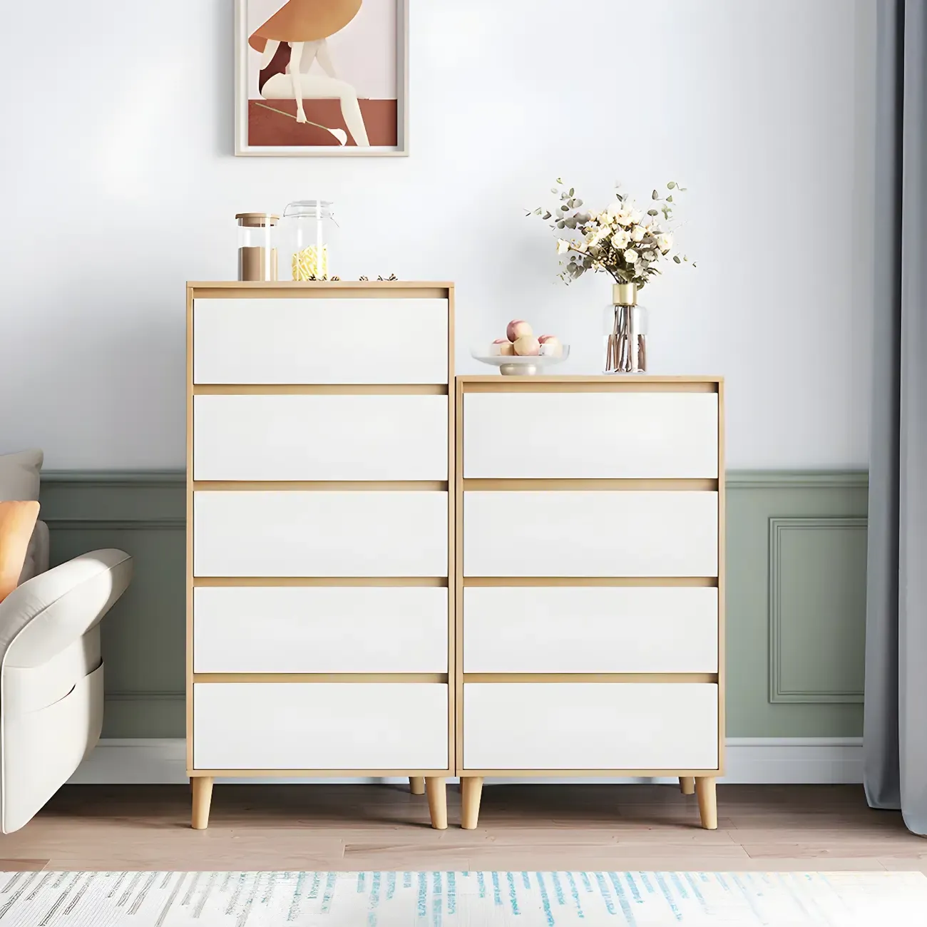 Minimalist Natural Wooden Double Dresser with Storage Image - 8