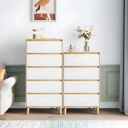 Minimalist Natural Wooden Double Dresser with Storage Image - 8