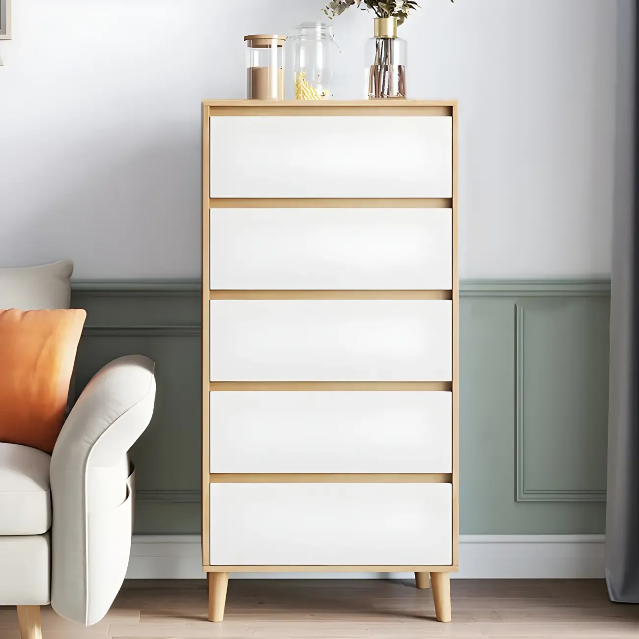 Minimalist Natural Wooden Double Dresser with Storage Image - 9