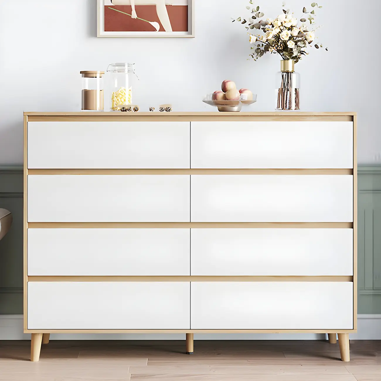 Minimalist Natural Wooden Double Dresser with Storage Image - 11 | homeyfad