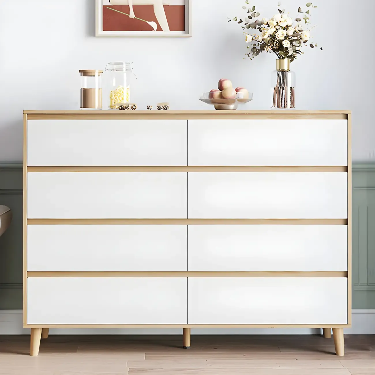 Minimalist Natural Wooden Double Dresser with Storage Image - 11