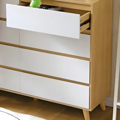 Minimalist Natural Wooden Double Dresser with Storage Image - 12