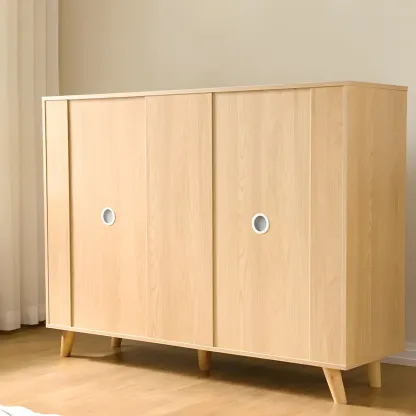 Minimalist Natural Wooden Double Dresser with Storage Image - 13