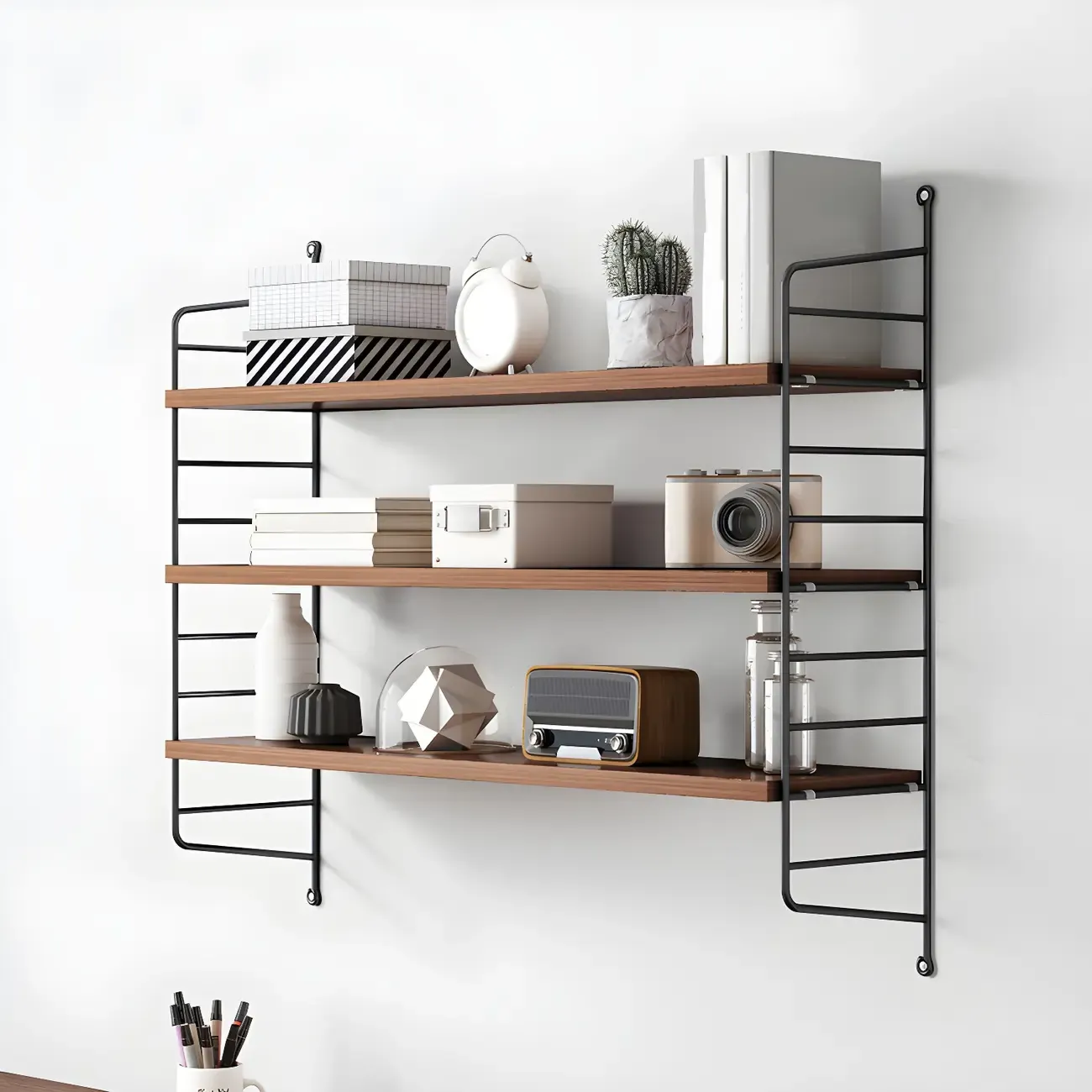 3-Shelf Nut-Brown Wall-Mounted Wood Open Bookcase Image - 1