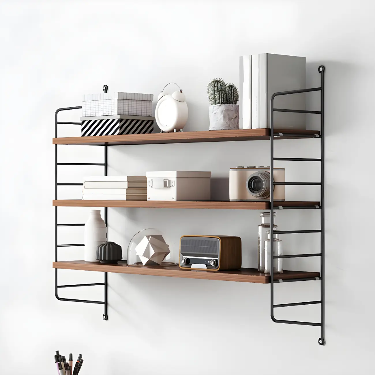 3-Shelf Nut-Brown Wall-Mounted Wood Open Bookcase Image - 3 | homeyfad