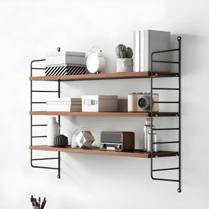 3-Shelf Nut-Brown Wall-Mounted Wood Open Bookcase Image - 3