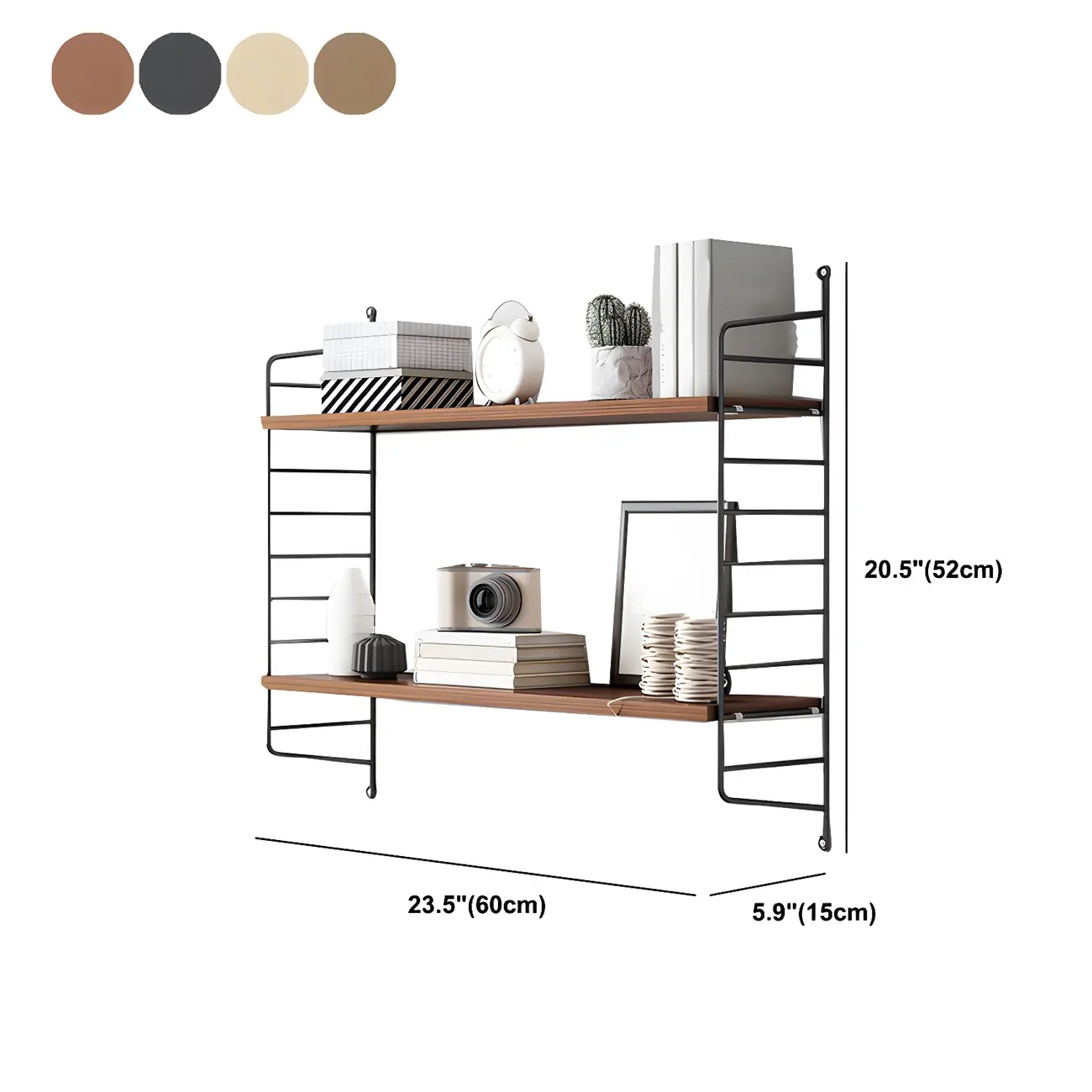 3-Shelf Nut-Brown Wall-Mounted Wood Open Bookcase #size