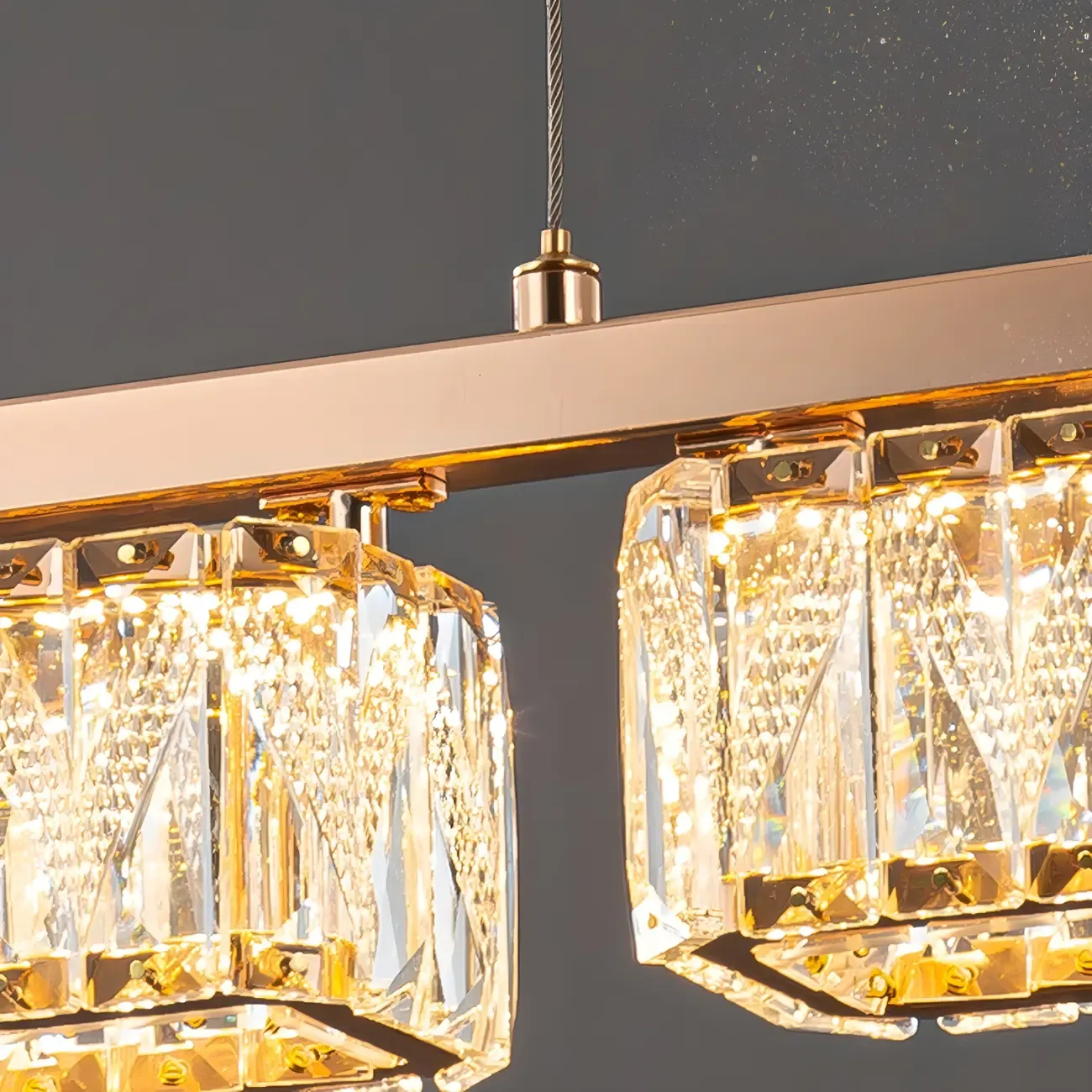 Kitchen Modern Crystal Gold Rectangular Pendant Light Image - 4