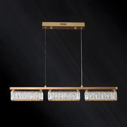 Kitchen Modern Crystal Gold Rectangular Pendant Light Image - 5