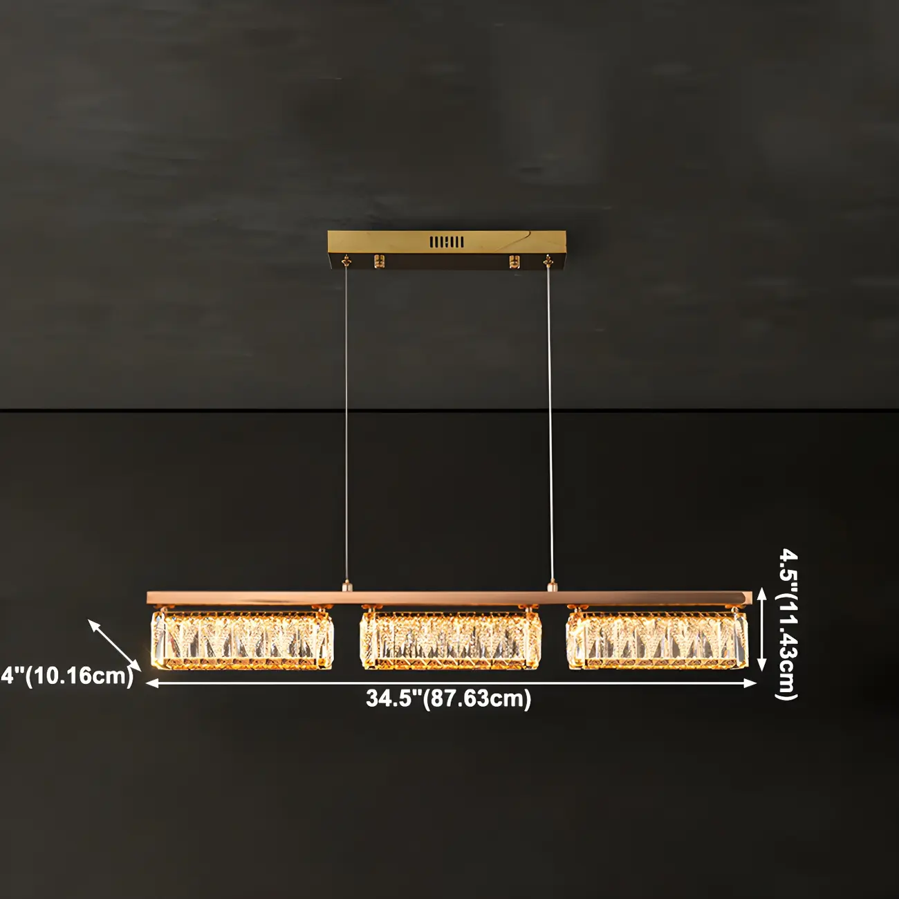 Kitchen Modern Crystal Gold Rectangular Pendant Light Image - 6 | homeyfad