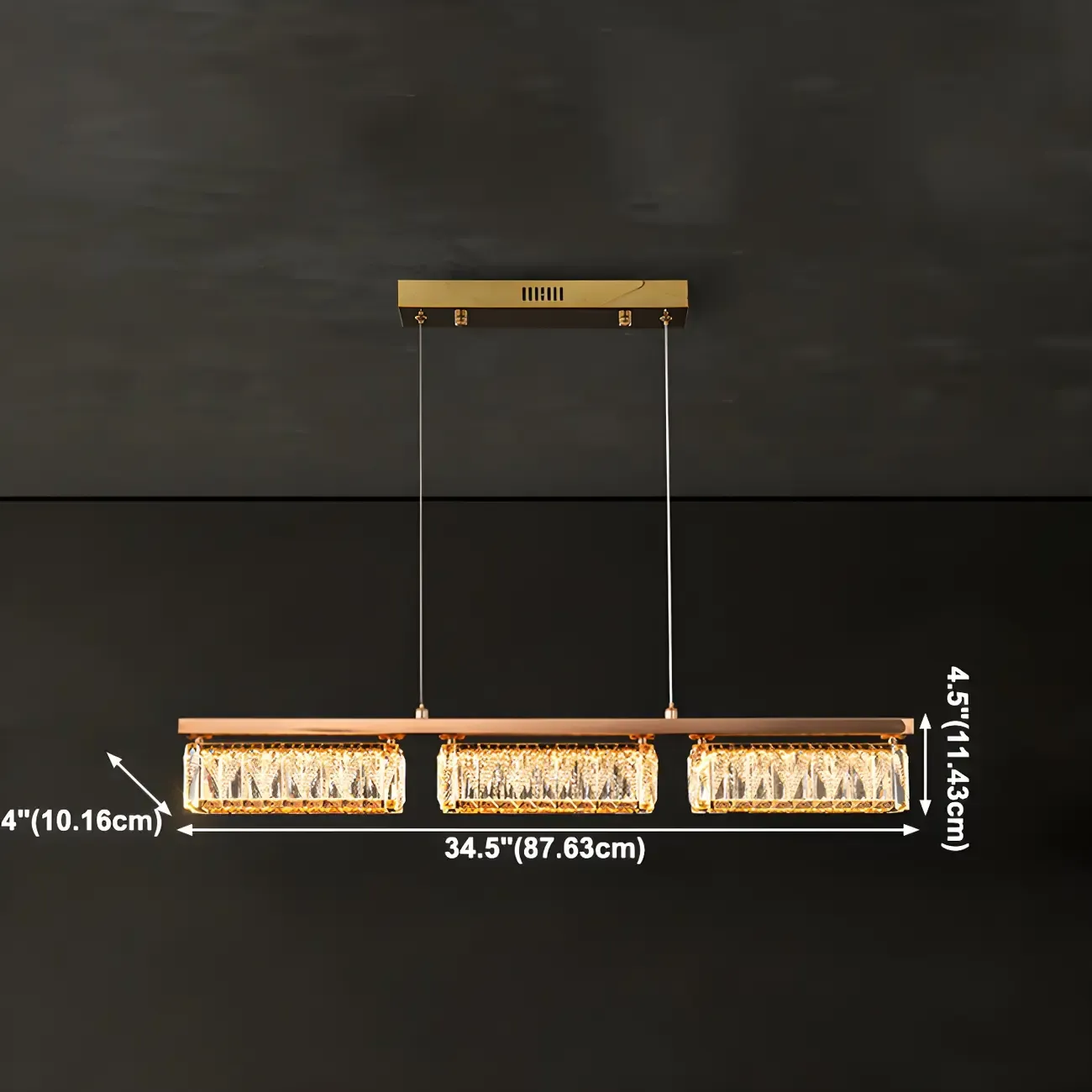 Kitchen Modern Crystal Gold Rectangular Pendant Light Image - 6