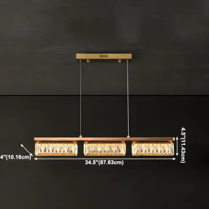 Kitchen Modern Crystal Gold Rectangular Pendant Light Image - 6