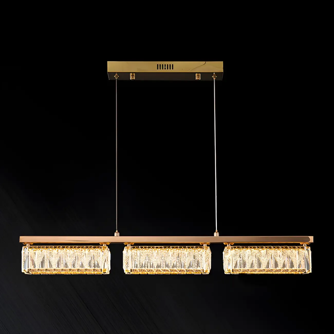 Kitchen Modern Crystal Gold Rectangular Pendant Light Image - 7