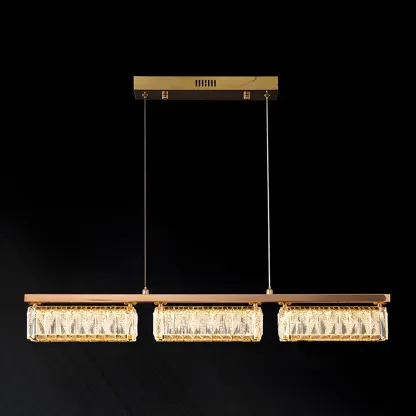 Kitchen Modern Crystal Gold Rectangular Pendant Light Image - 7