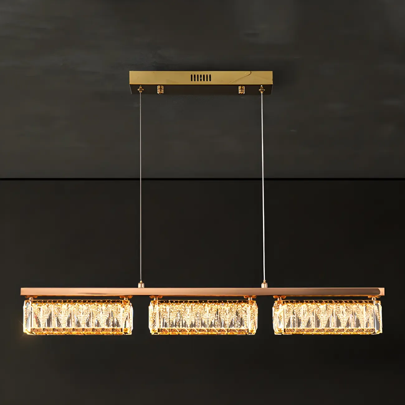 Kitchen Modern Crystal Gold Rectangular Pendant Light Image - 8