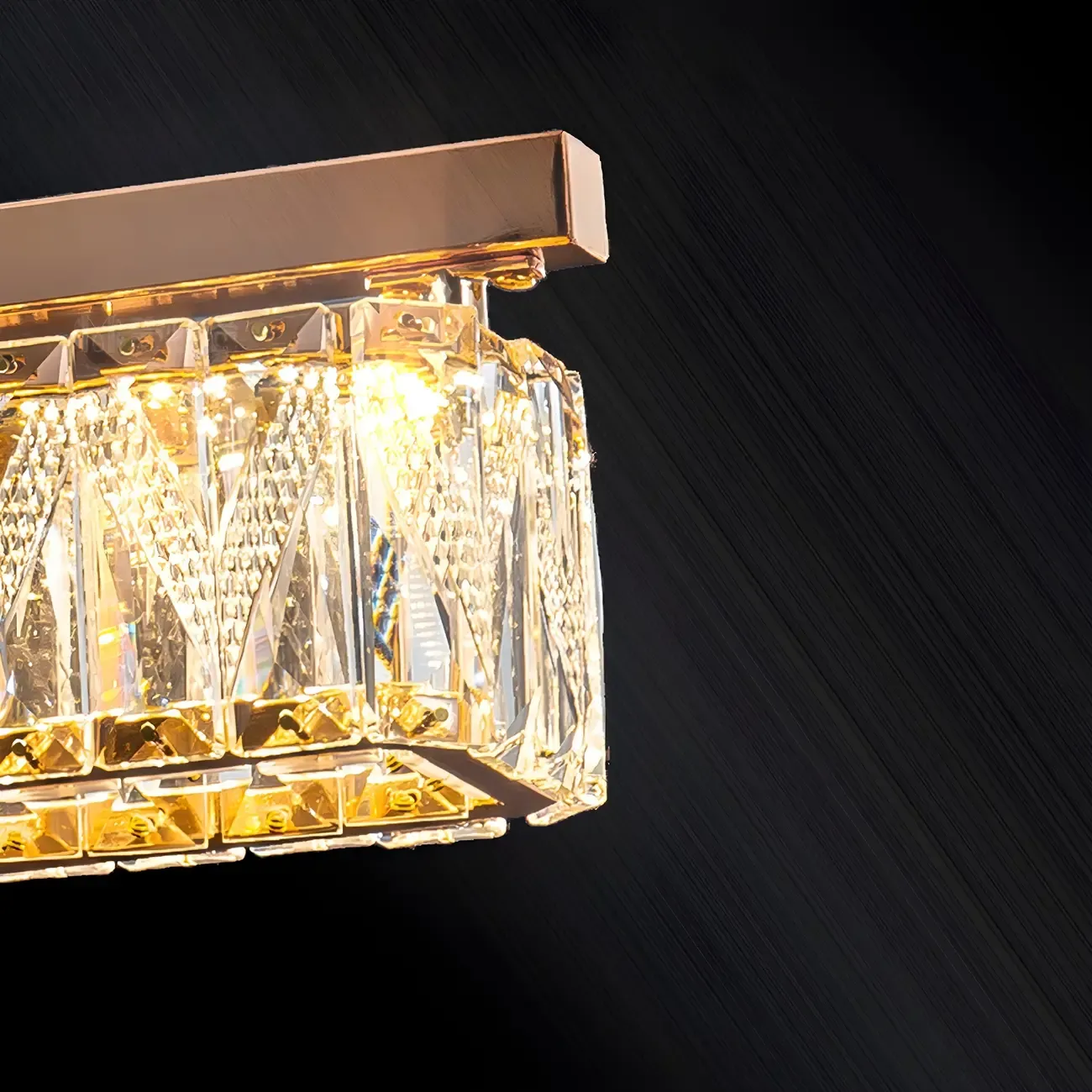 Kitchen Modern Crystal Gold Rectangular Pendant Light Image - 9