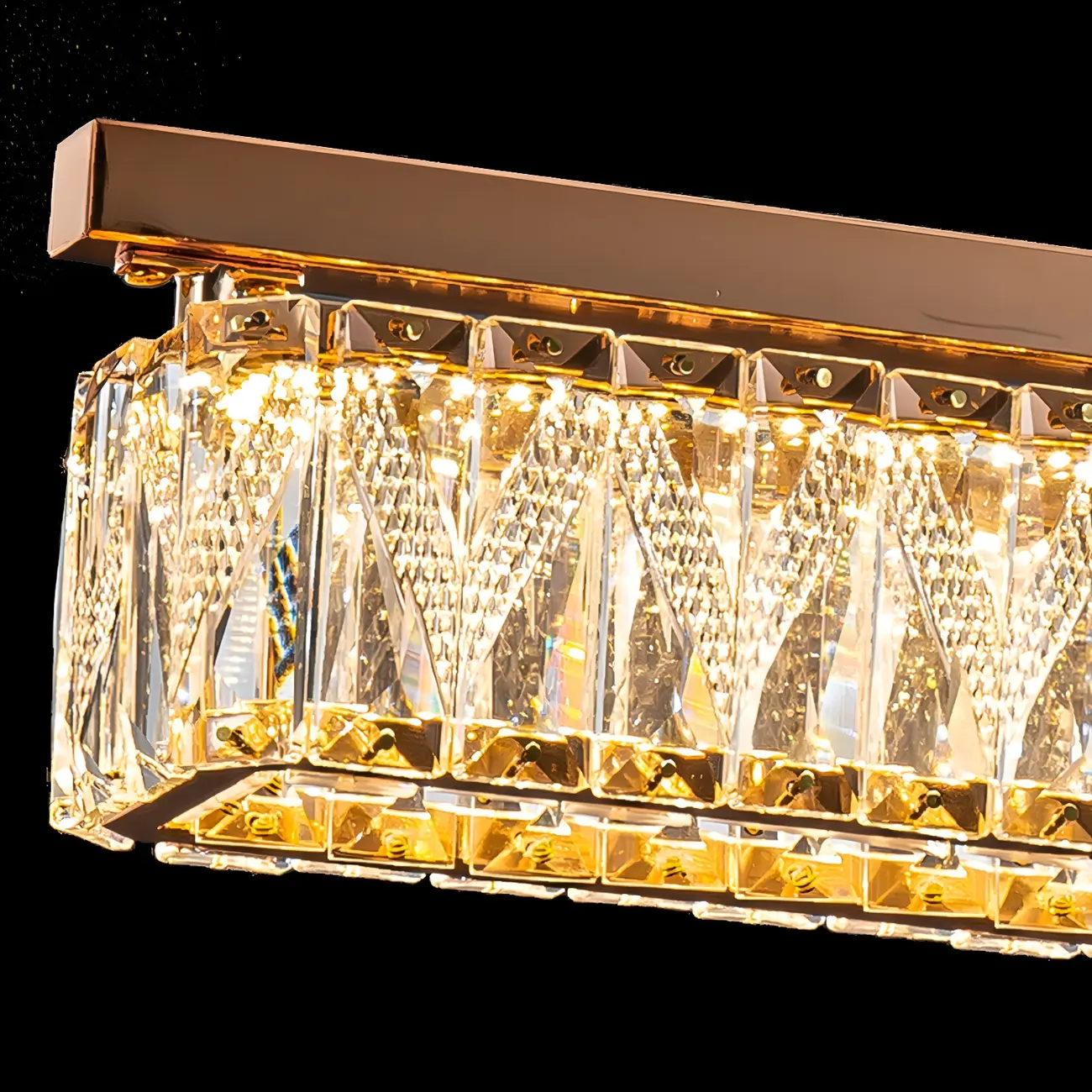 Kitchen Modern Crystal Gold Rectangular Pendant Light Image - 10 | homeyfad