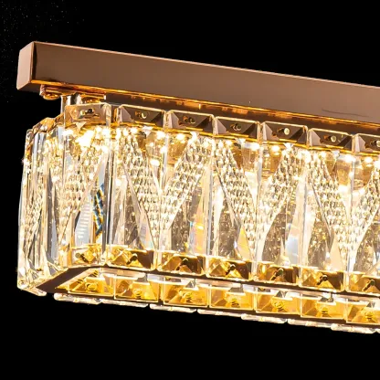 Kitchen Modern Crystal Gold Rectangular Pendant Light Image - 10