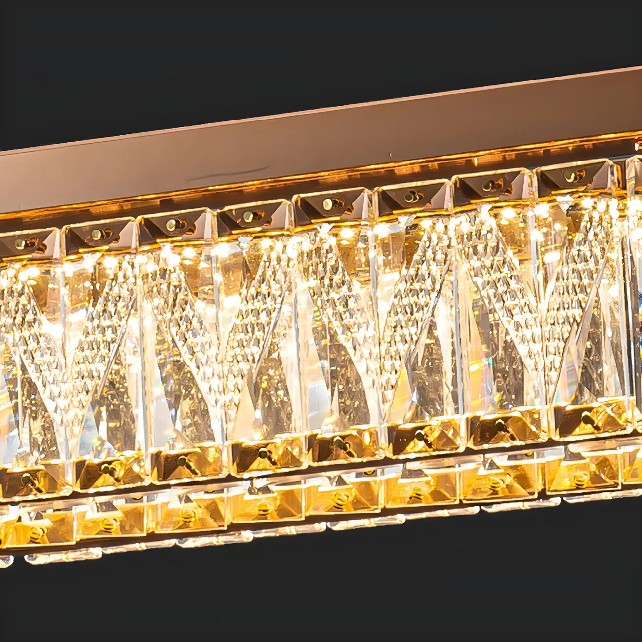 Kitchen Modern Crystal Gold Rectangular Pendant Light Image - 13 | homeyfad