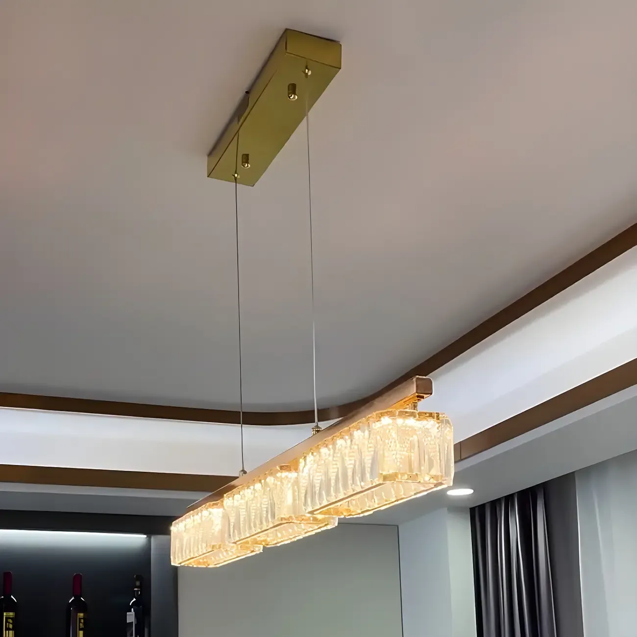 Kitchen Modern Crystal Gold Rectangular Pendant Light Image - 14