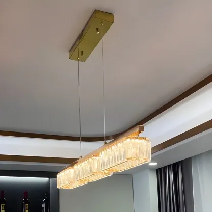 Kitchen Modern Crystal Gold Rectangular Pendant Light Image - 14