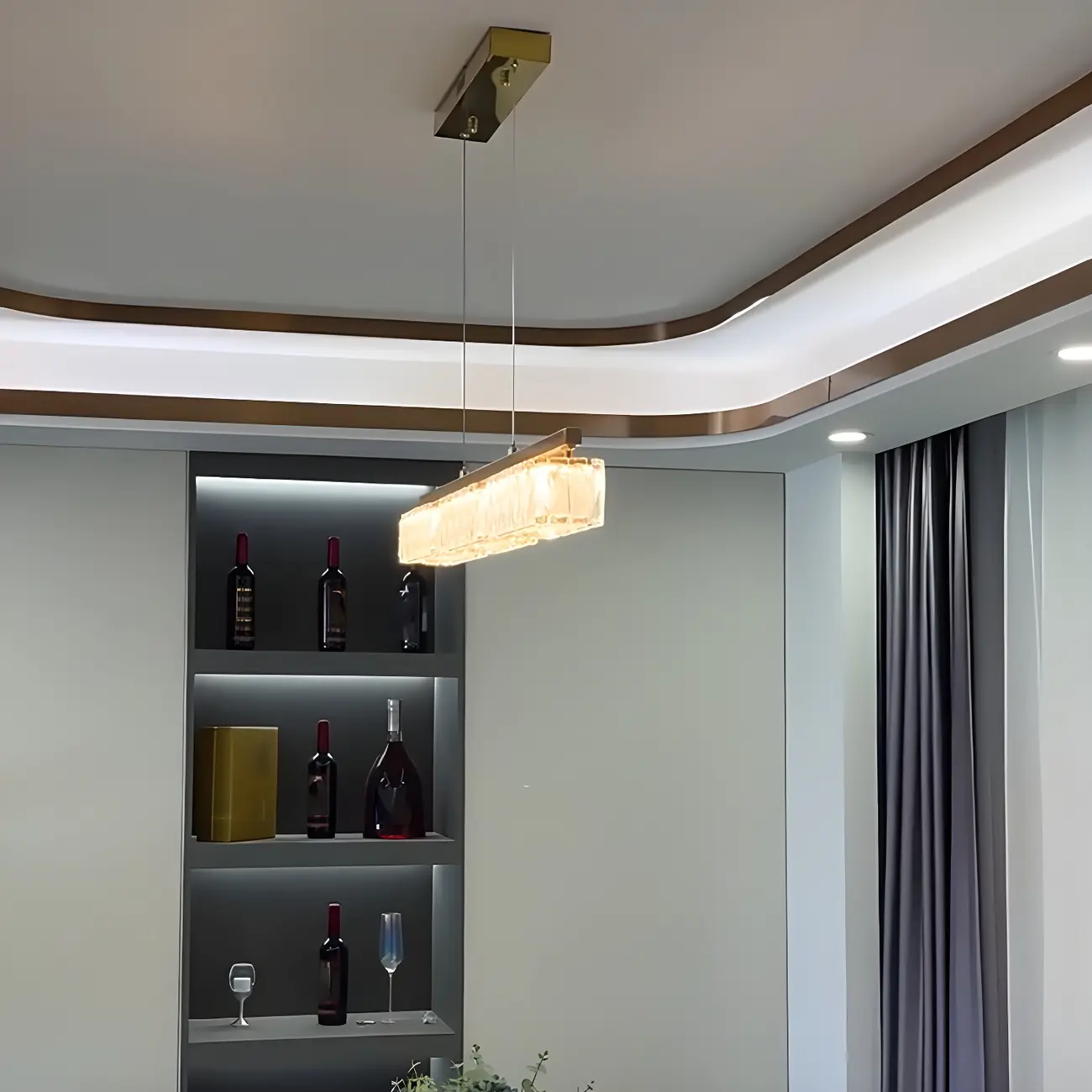 Kitchen Modern Crystal Gold Rectangular Pendant Light Image - 15 | homeyfad