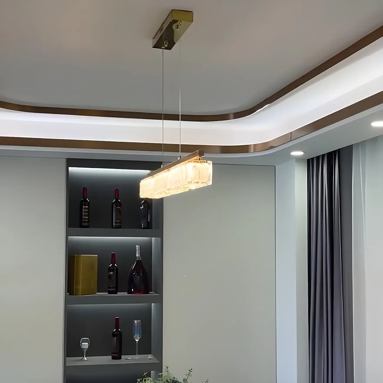 Kitchen Modern Crystal Gold Rectangular Pendant Light Image - 15