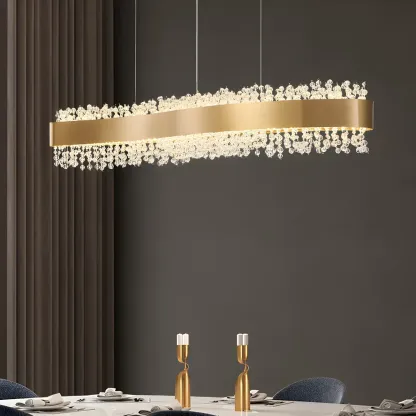 Adjustable Gold Crystal Island Light for Kitchens Image - 2