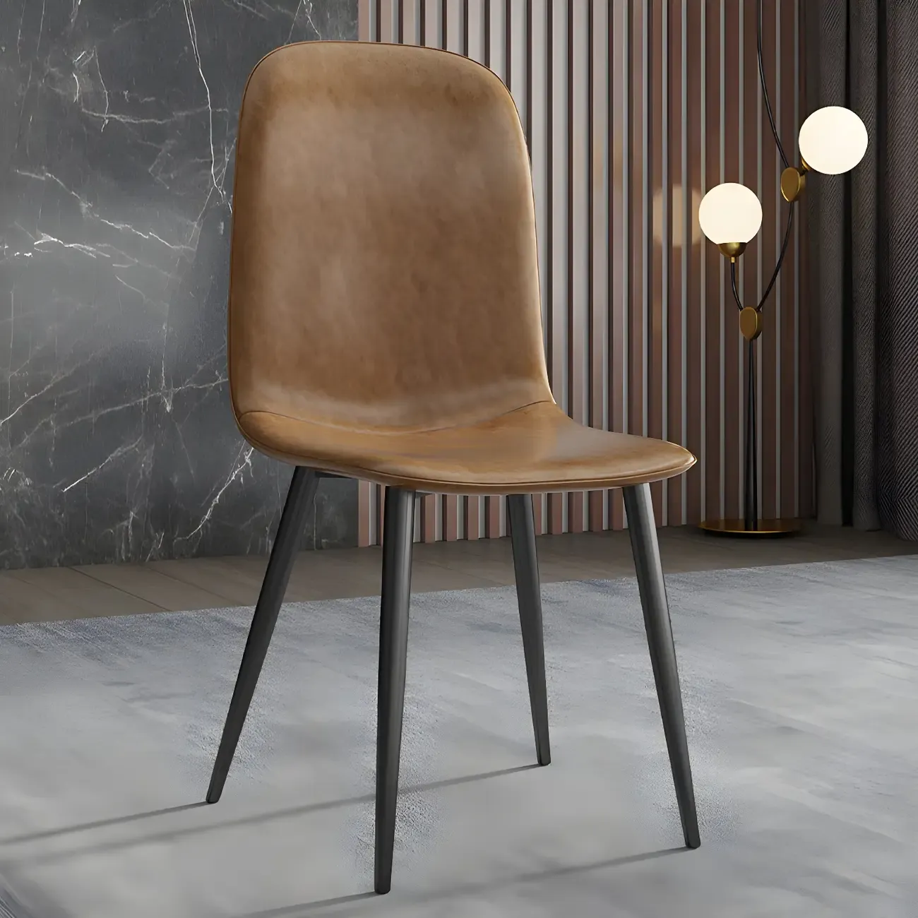 Industrial Armless Faux Leather Low Back Dining Chair Image - 3