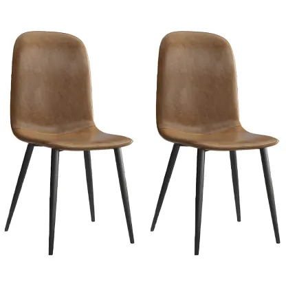 Industrial Armless Faux Leather Low Back Dining Chair Image - 7