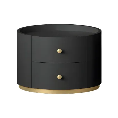 Glam Manufactured Wood Round 2-Drawer Nightstand Image - 3