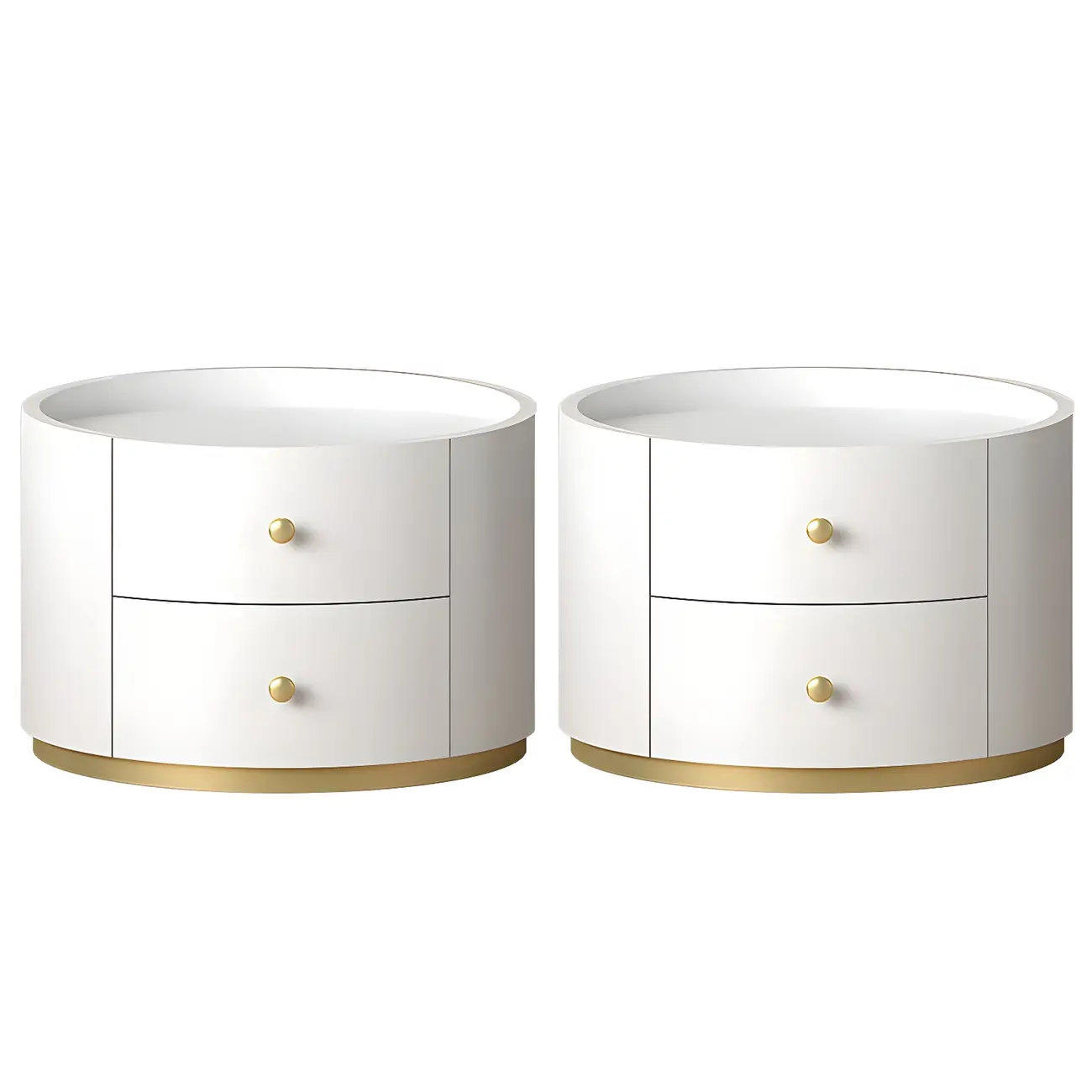 Glam Manufactured Wood Round 2-Drawer Nightstand Image - 4 | homeyfad