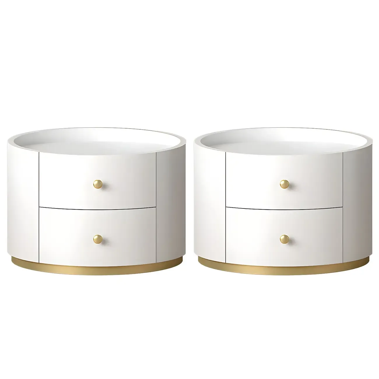 Glam Manufactured Wood Round 2-Drawer Nightstand Image - 4