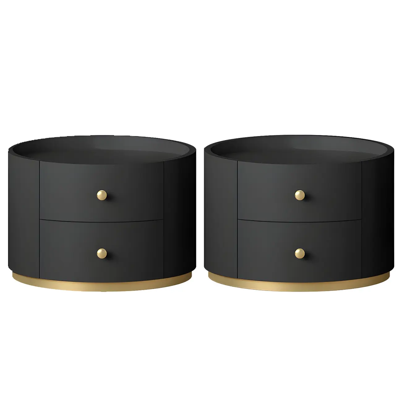 Glam Manufactured Wood Round 2-Drawer Nightstand Image - 5 | homeyfad