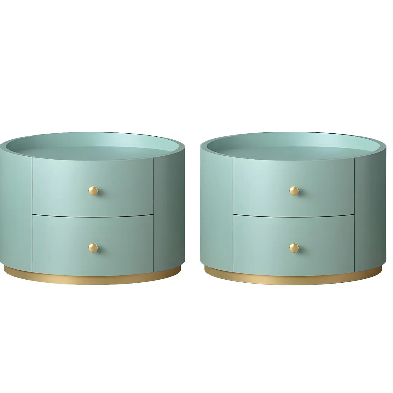 Glam Manufactured Wood Round 2-Drawer Nightstand Image - 8 | homeyfad