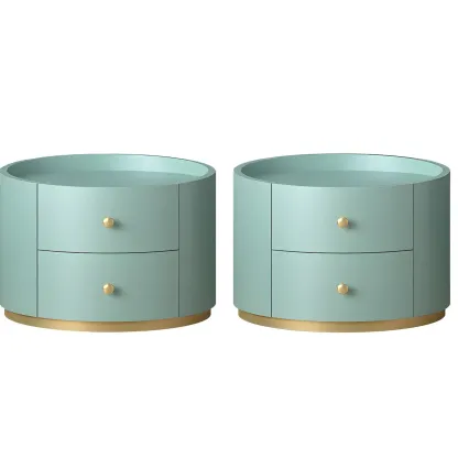 Glam Manufactured Wood Round 2-Drawer Nightstand Image - 8