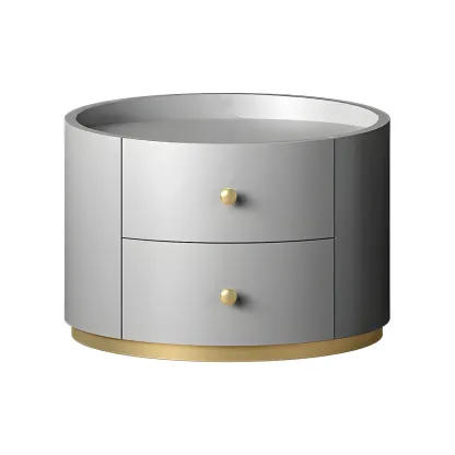 Glam Manufactured Wood Round 2-Drawer Nightstand Image - 9