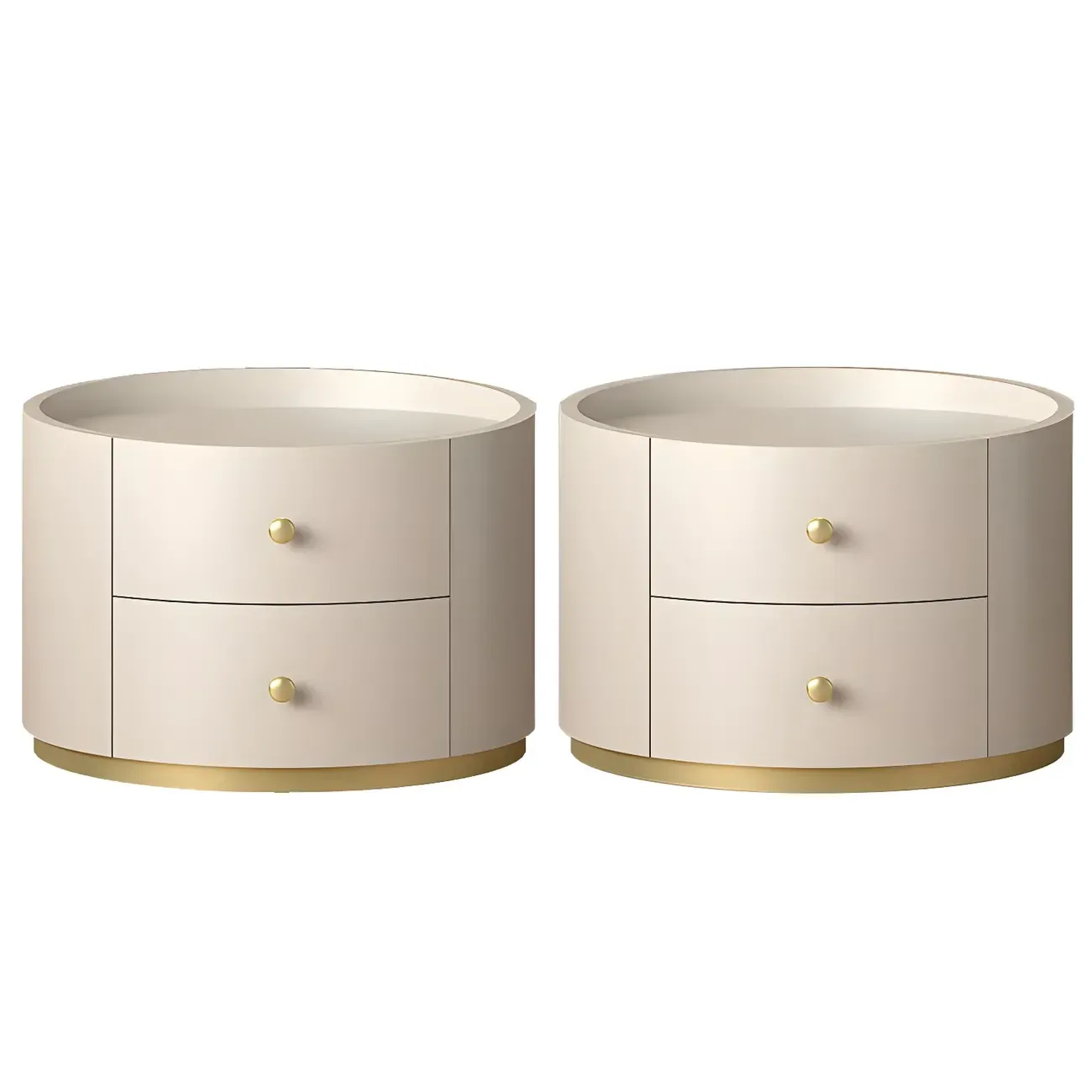 Glam Manufactured Wood Round 2-Drawer Nightstand Image - 10