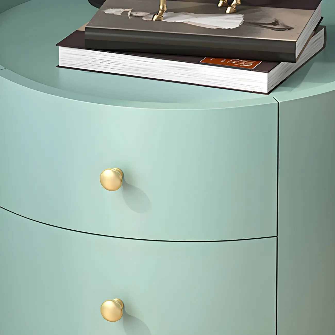 Glam Manufactured Wood Round 2-Drawer Nightstand Image - 11 | homeyfad