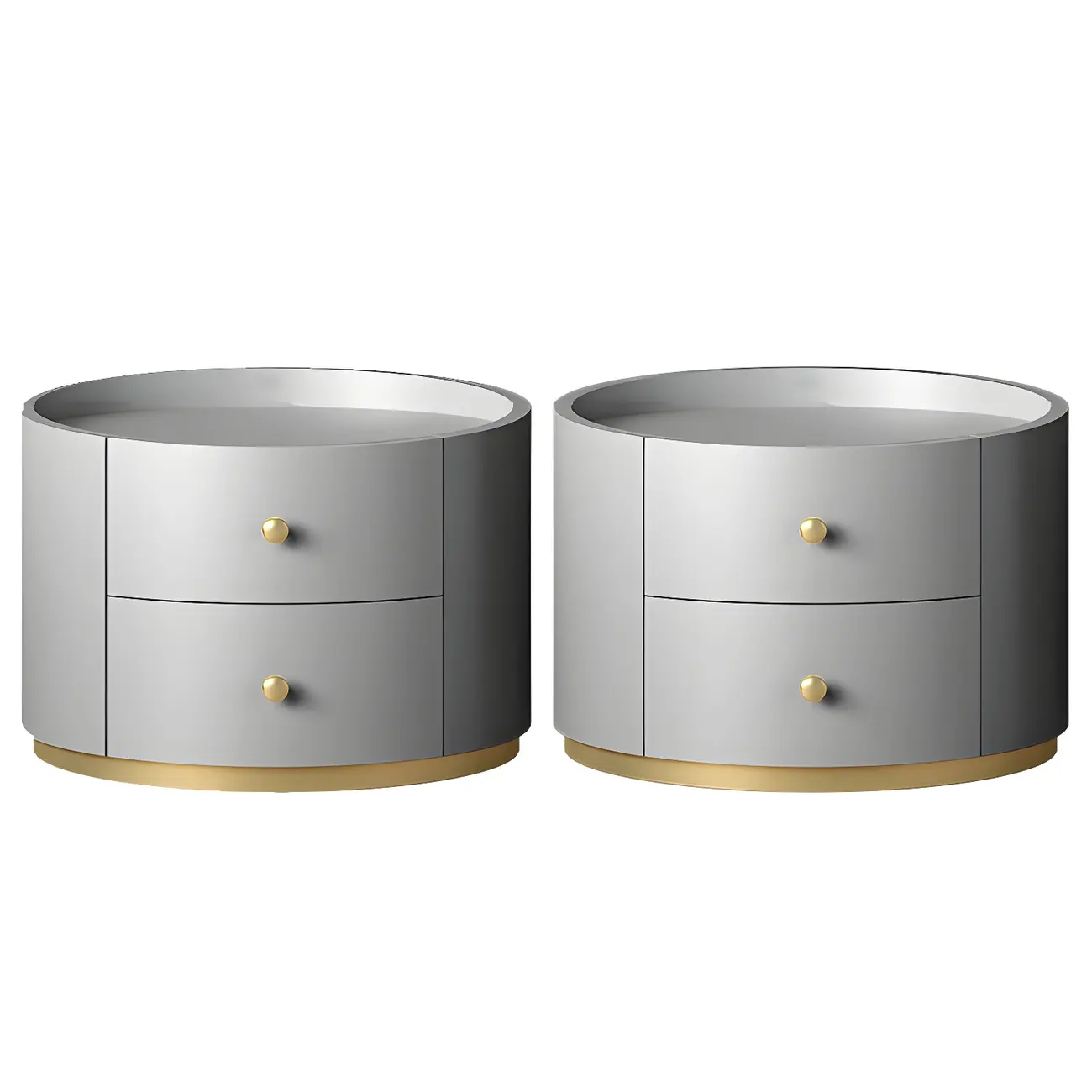 Glam Manufactured Wood Round 2-Drawer Nightstand Image - 12 | homeyfad