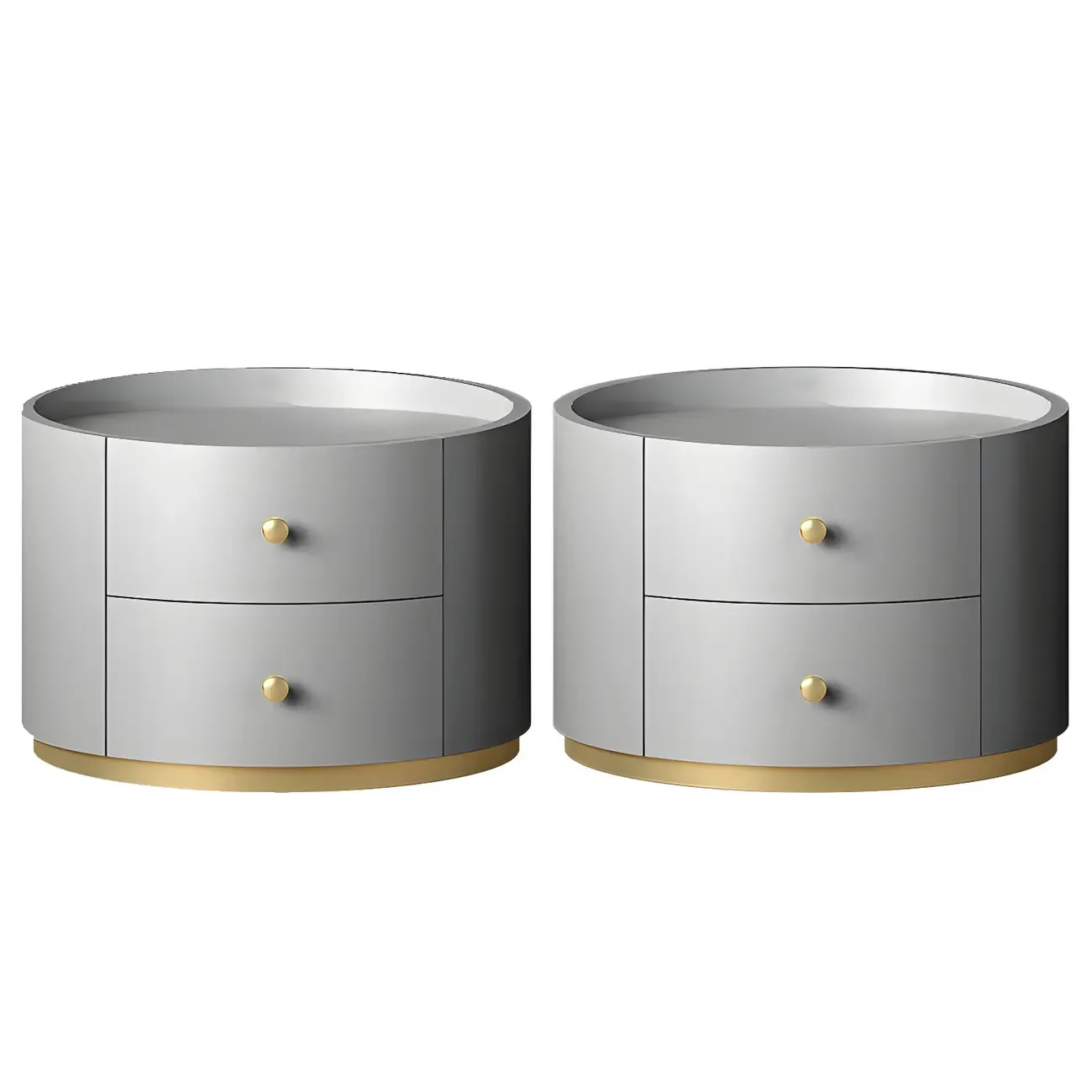 Glam Manufactured Wood Round 2-Drawer Nightstand Image - 12