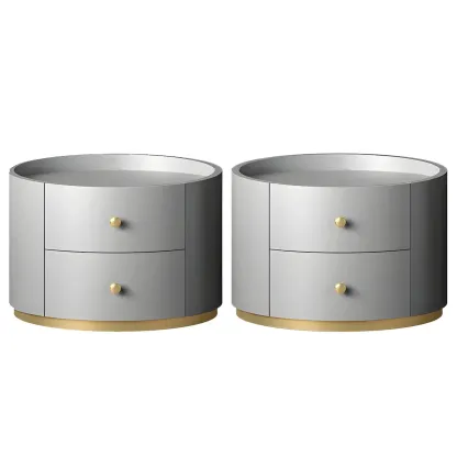 Glam Manufactured Wood Round 2-Drawer Nightstand Image - 12
