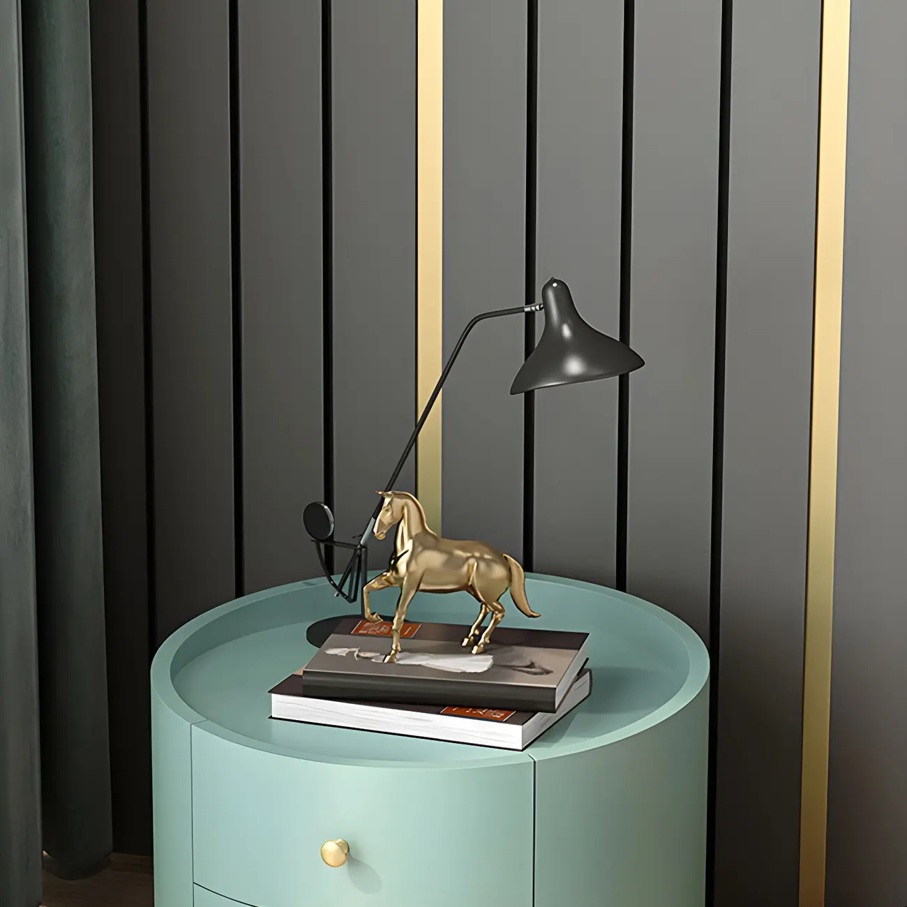 Glam Manufactured Wood Round 2-Drawer Nightstand Image - 13 | homeyfad