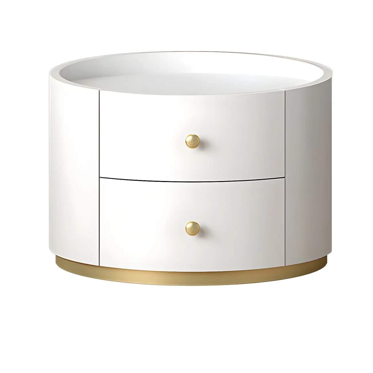 Glam Manufactured Wood Round 2-Drawer Nightstand Image - 16 | homeyfad