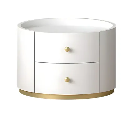 Glam Manufactured Wood Round 2-Drawer Nightstand Image - 16