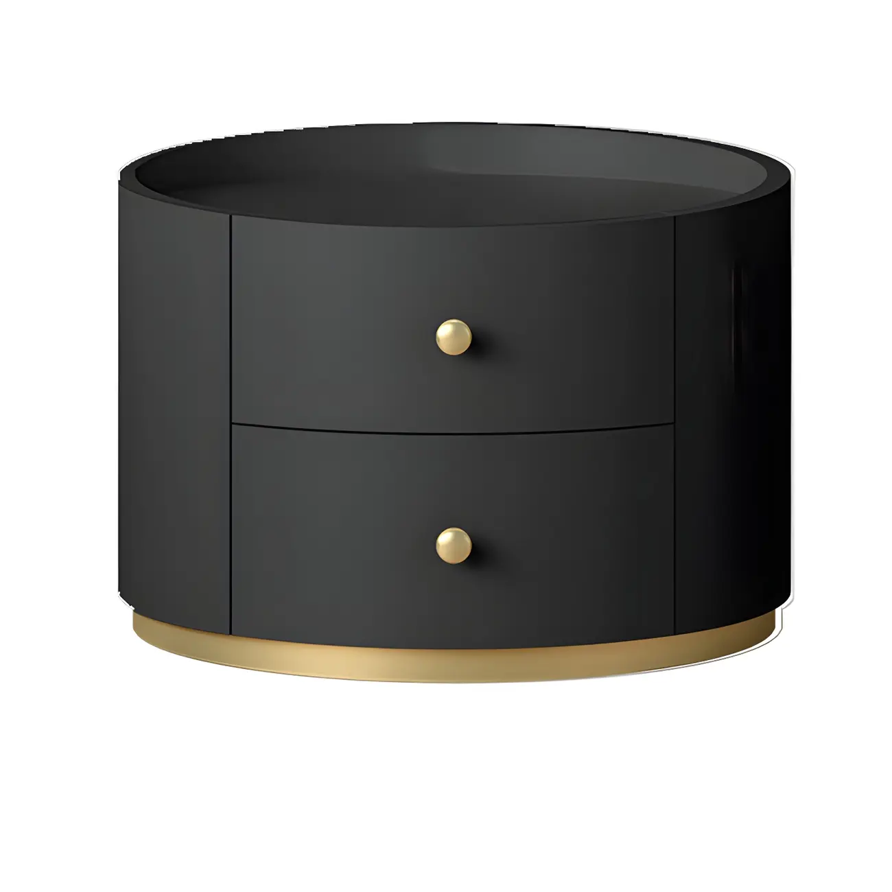 Glam Manufactured Wood Round 2-Drawer Nightstand Image - 17 | homeyfad