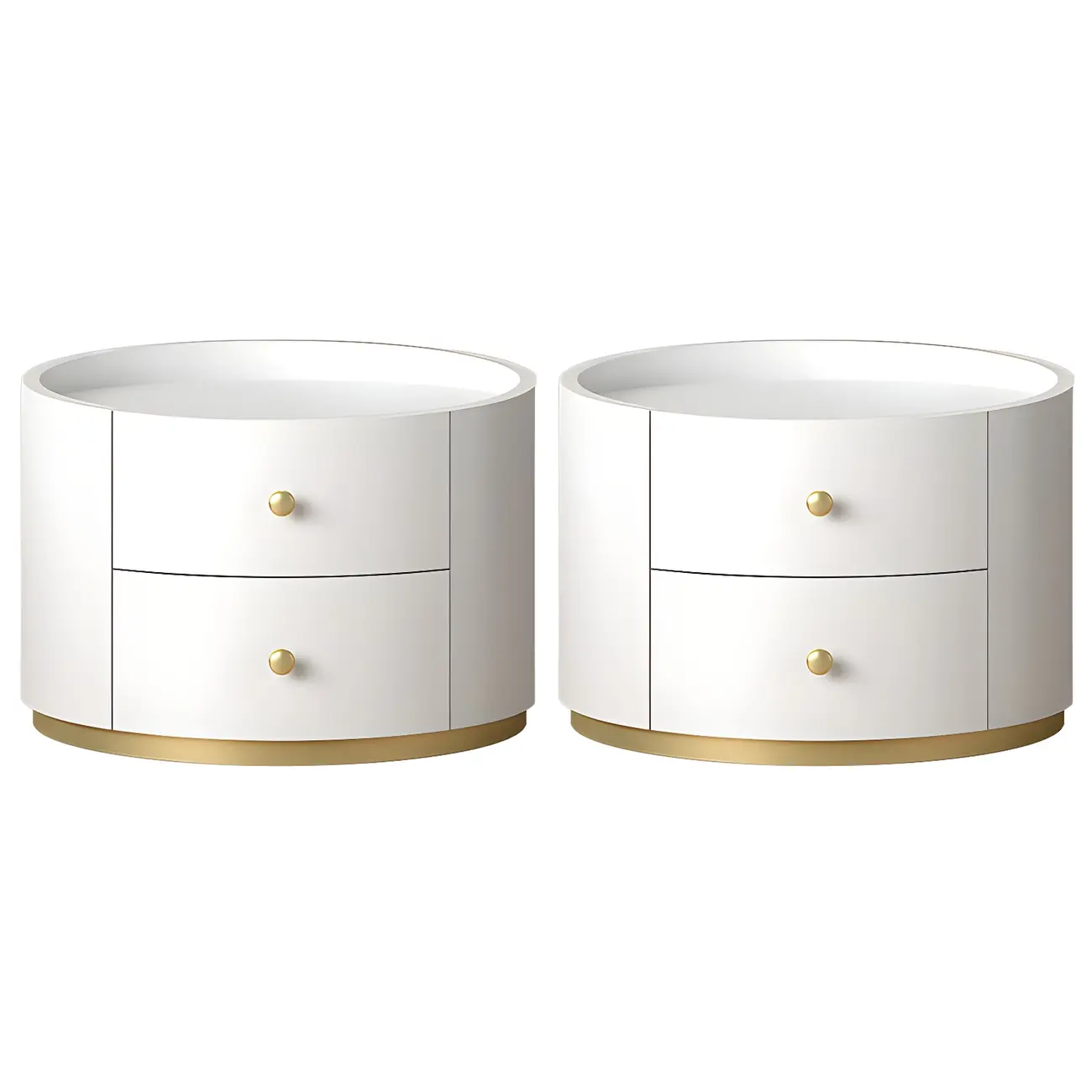 Glam Manufactured Wood Round 2-Drawer Nightstand Image - 20 | homeyfad