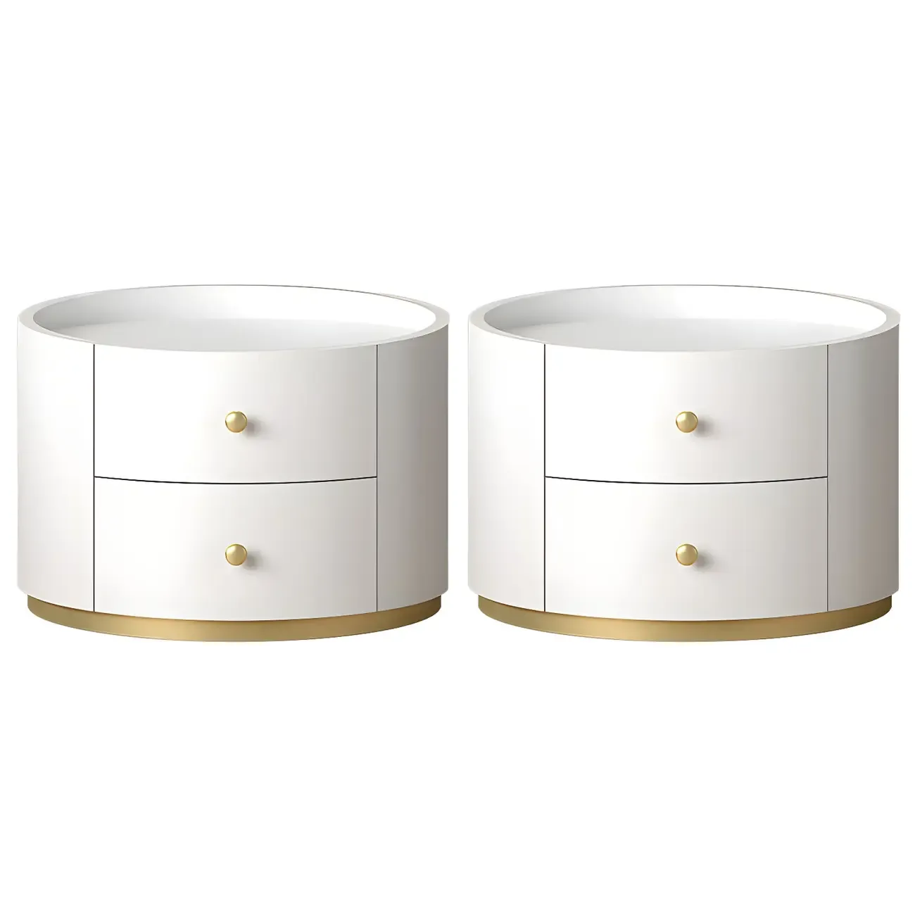 Glam Manufactured Wood Round 2-Drawer Nightstand Image - 20