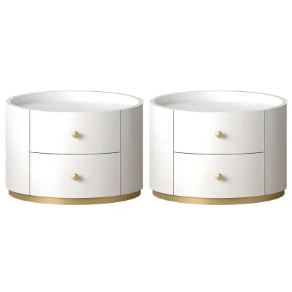 Glam Manufactured Wood Round 2-Drawer Nightstand Image - 20