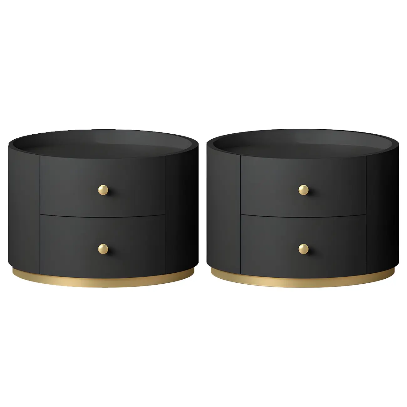 Glam Manufactured Wood Round 2-Drawer Nightstand Image - 21 | homeyfad